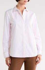 Lafayette 148 New York Hayward Stripe Cotton Button-Up Shirt