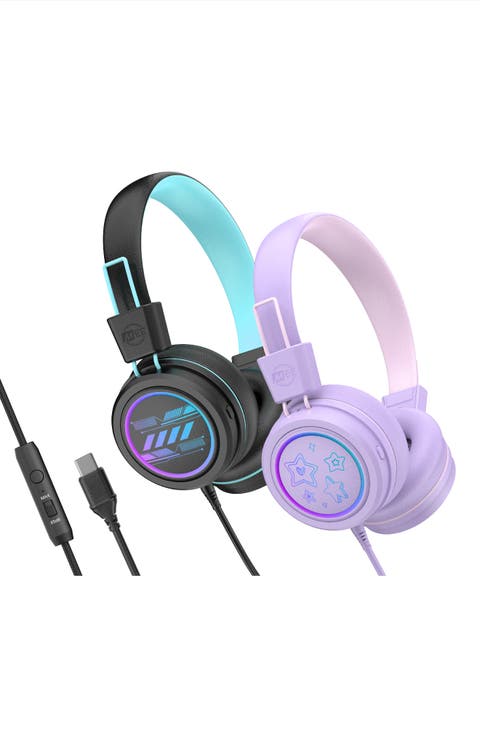 KidJamz KJ55U (2 Pack) USB-C Kid's Headphones w/ LED Lights