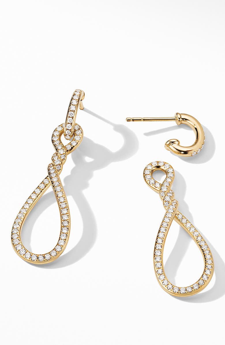 David Yurman Continuance Full Pavé Small Drop Earrings in 18K Yellow Gold, Alternate, color,