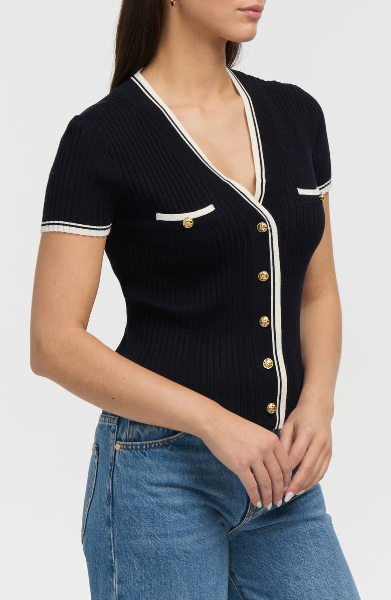 NVLT Stripe Short Sleeve Crop Cardigan, Alternate, color, Black/Marshmallow