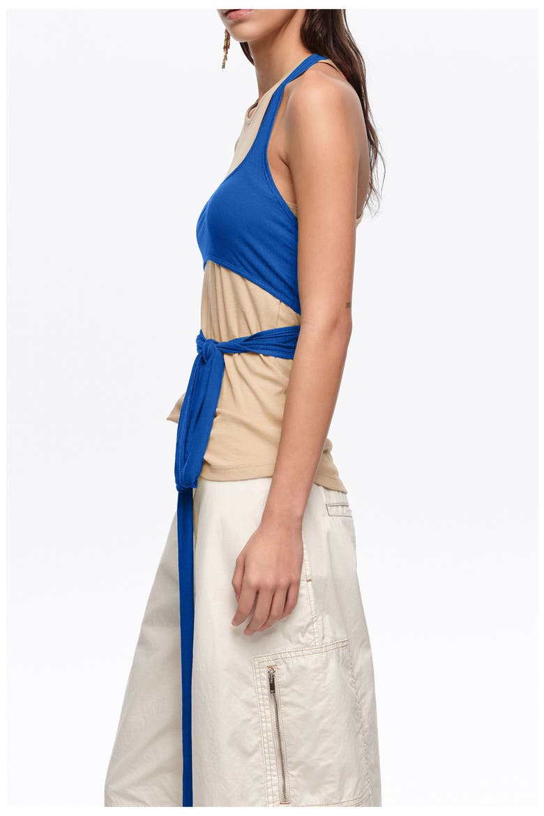 Top With Overlay Piece In Contrast, Alternate, color, SAND