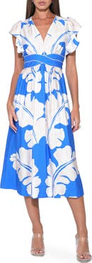 Adelyn Rae Avery Botanical Print Midi Dress