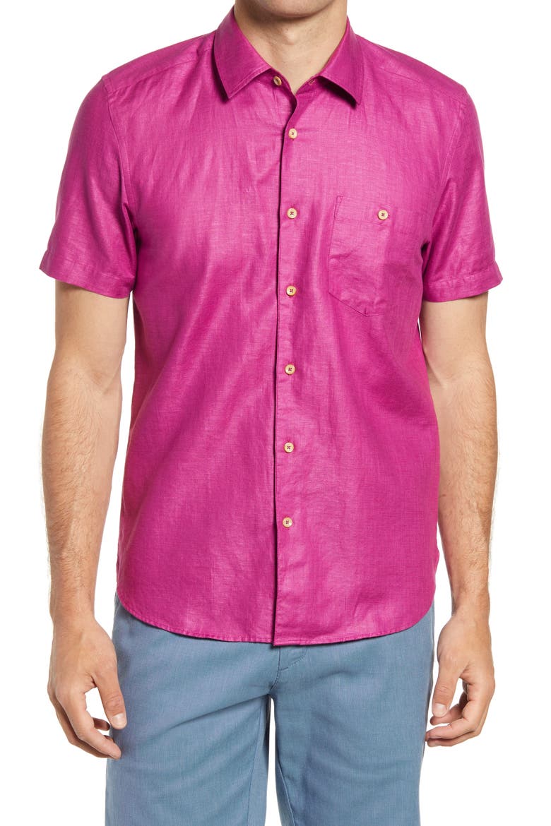 Civiche Linen & Cotton Button-Up Shirt, Main, color, DP-PURPLE