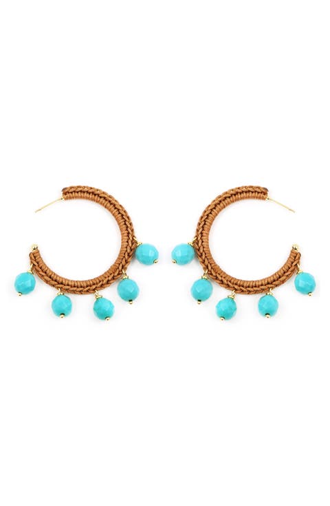 Turquoise Bead Wrapped Hoop Earrings