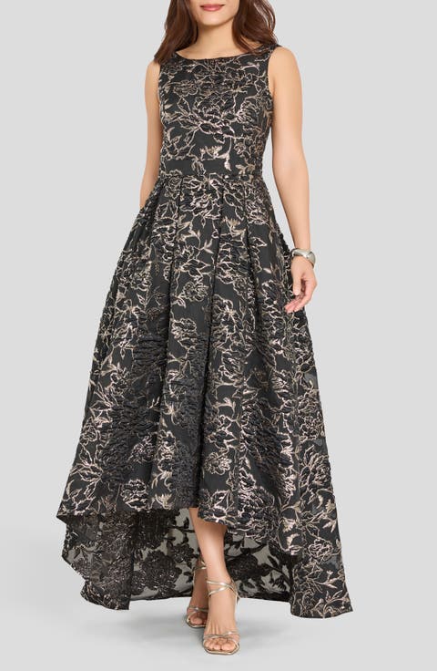 Metallic Floral Jacquard High Low Gown
