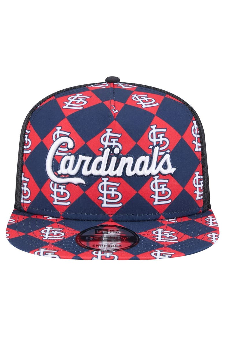 Men's New Era Navy St. Louis Cardinals Seeing Diamonds A-Frame Trucker 9FIFTY Snapback Hat, Alternate, color, Navy