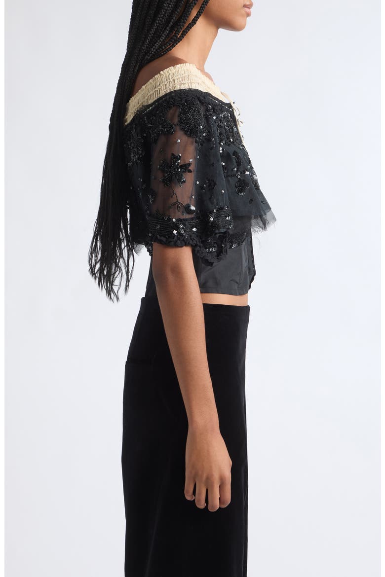 Sequined Embroidered Off the Shoulder Bodice, Alternate, color, BLACK