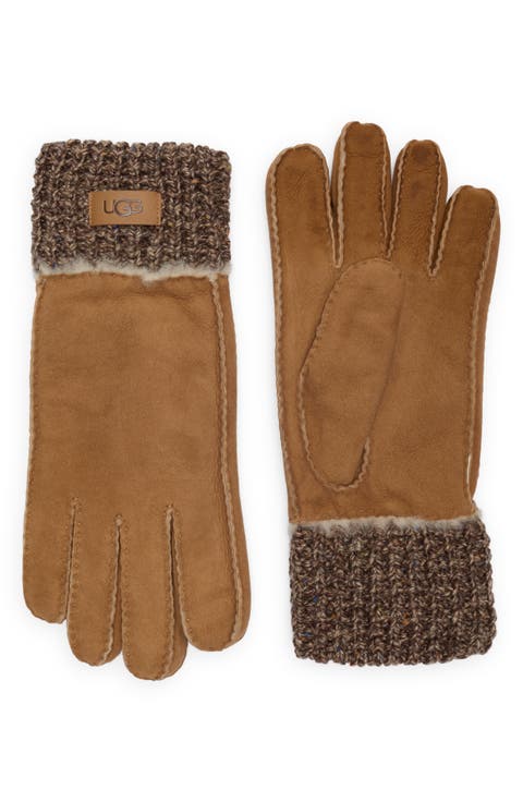 Sheepskin Genuine Shearling & Knit Cuff Gloves
