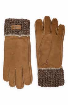 UGG® Sheepskin Genuine Shearling & Knit Cuff Gloves