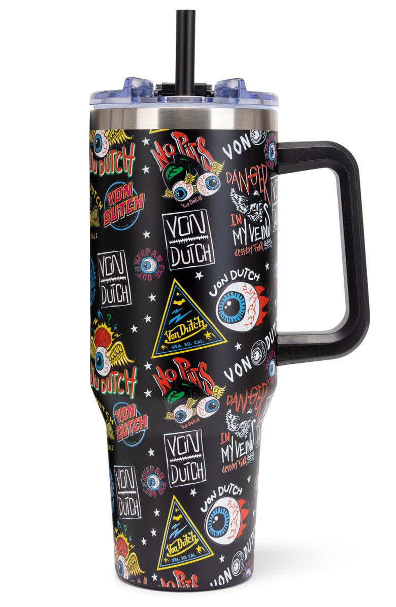 Von Dutch 40oz Double Walled Insulated Stainless Steel Tumbler, Main, color, Black Jax