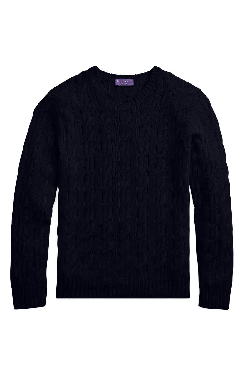 Ralph Lauren Purple Label Cable Stitch Cashmere Crewneck Sweater, Alternate, color, Classic Chairman Navy