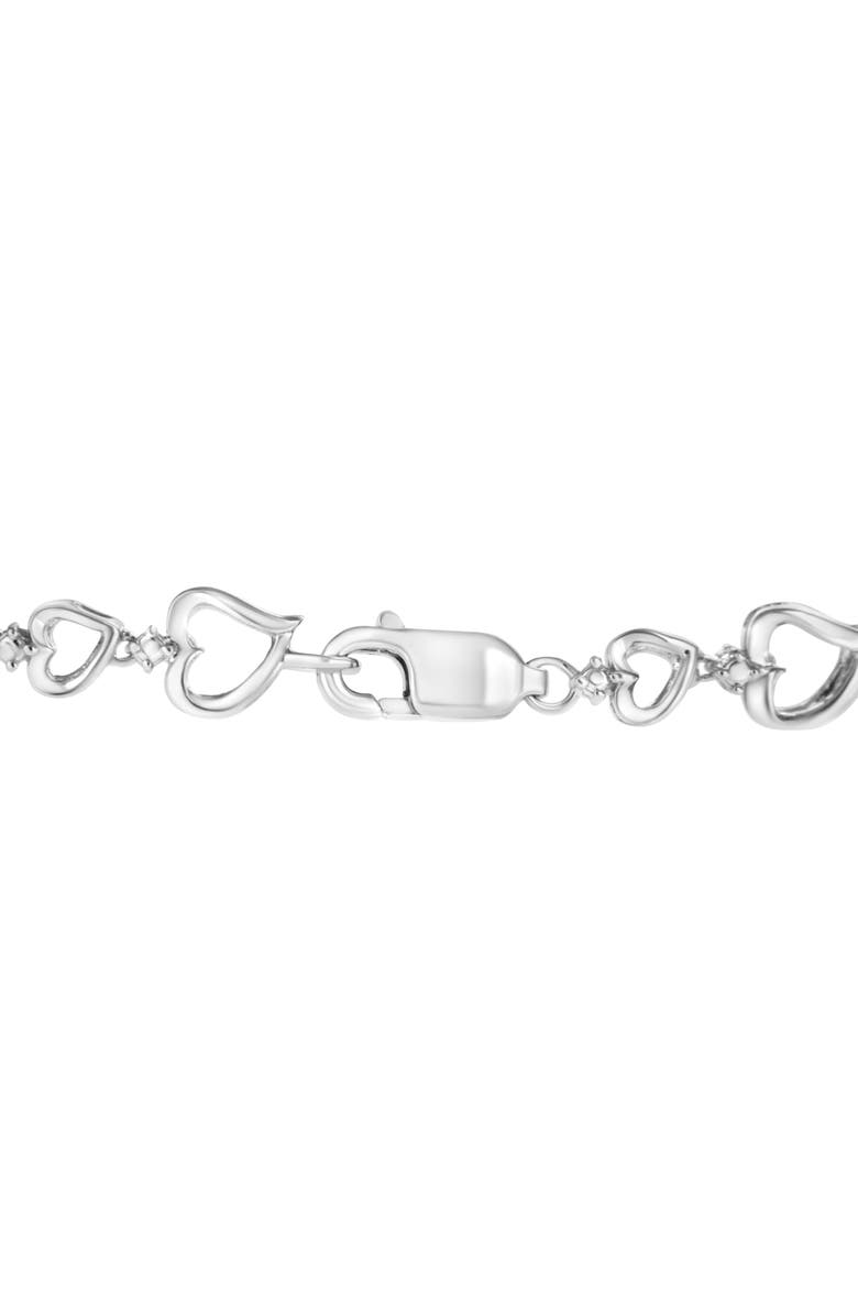 Haus of Brilliance Silver Prong Set Diamond Accent Alternating Heart Link Bracelet, Alternate, color, White