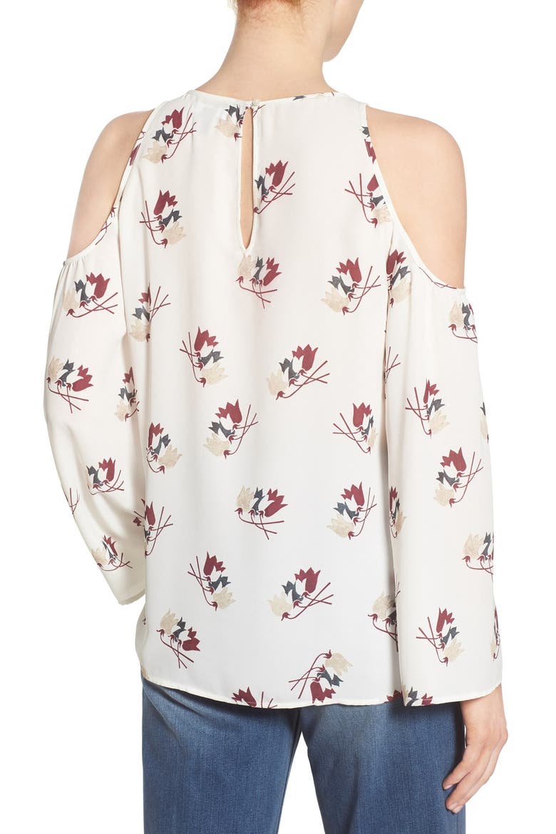Print Cold Shoulder Blouse, Alternate, color, IVORY TULIPS