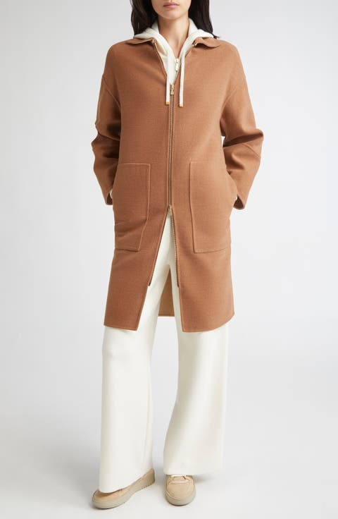 Zip Front Wool Coat