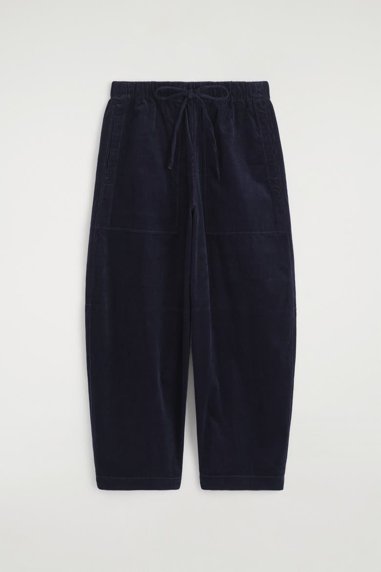 Corduroy Barrel-leg Drawstring Pants, Alternate, color, NAVY