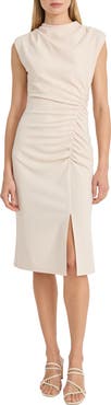 Donna Morgan Cowl Neck Sleeveless Ruched Midi Dress