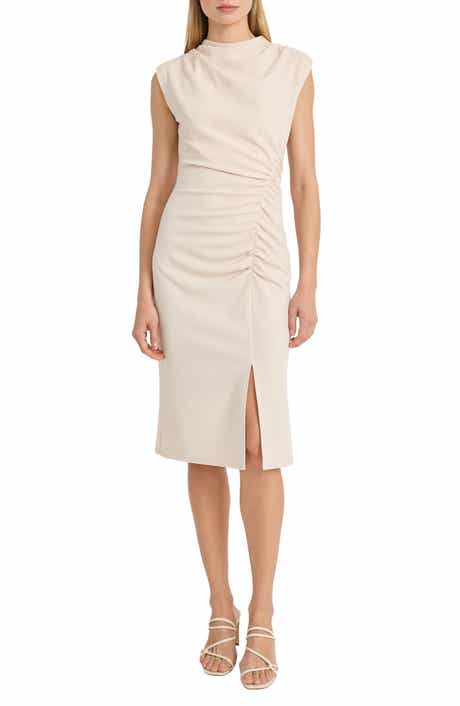 Donna Morgan Cowl Neck Sleeveless Ruched Midi Dress