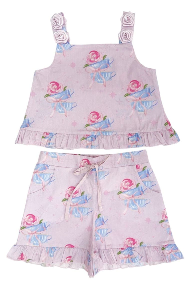 Petite Maison Kids Maya Teacup Pink Girls' Top and Shorts Set, Main, color, Pink Teacup Design