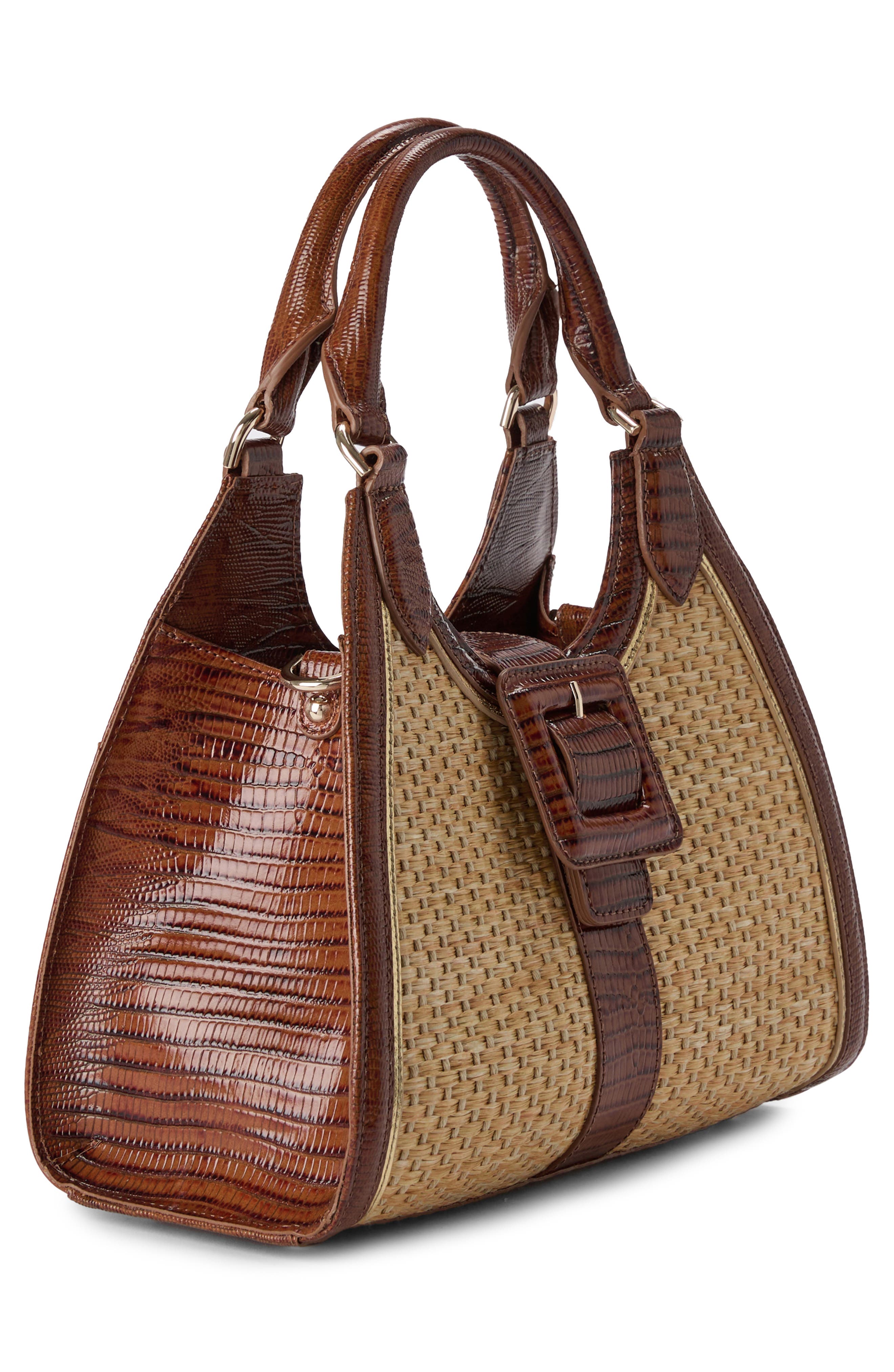 Brahmin Adrian Raffia & Croc Embossed Leather Shoulder Bag, Alternate, color, 