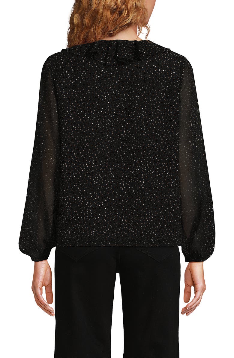 Lands' End Chiffon Ruffle Front Pleated Blouse, Alternate, color, Black Terrazzo Dot
