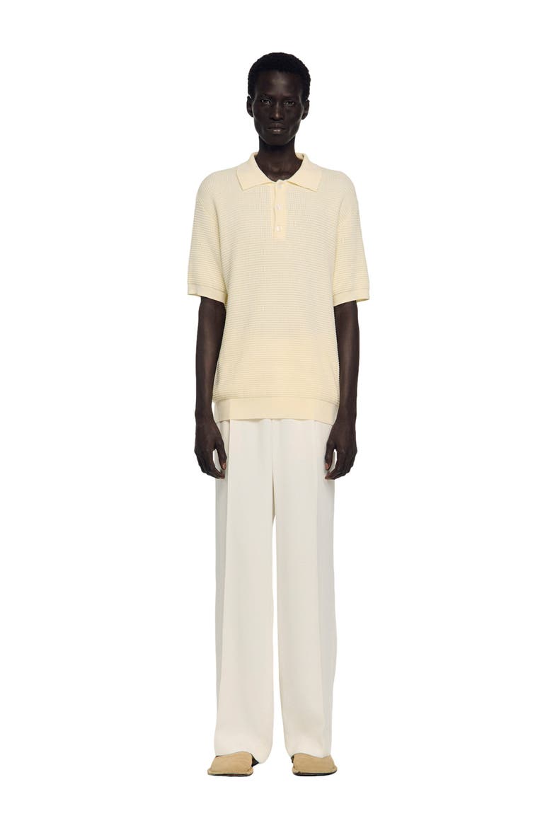 Waffle-texture cotton polo, Alternate, color, Butter cream