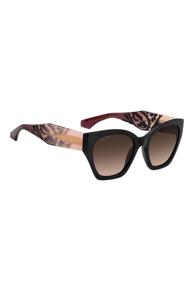 55mm Rectangular Cat Eye Sunglasses, Alternate, color, BLACK BURGUNDY/ BROWN SF