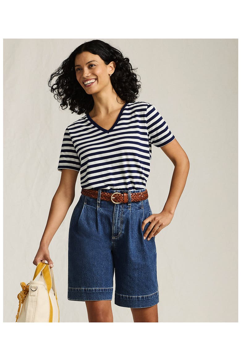 Supima Cotton V-neck T-Shirt, Alternate, color, Deep Sea Navy Even Stripe
