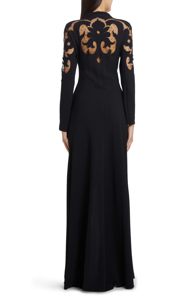 Etro Cutout Long Sleeve Tulle & Crepe Tie Front Gown, Alternate, color,