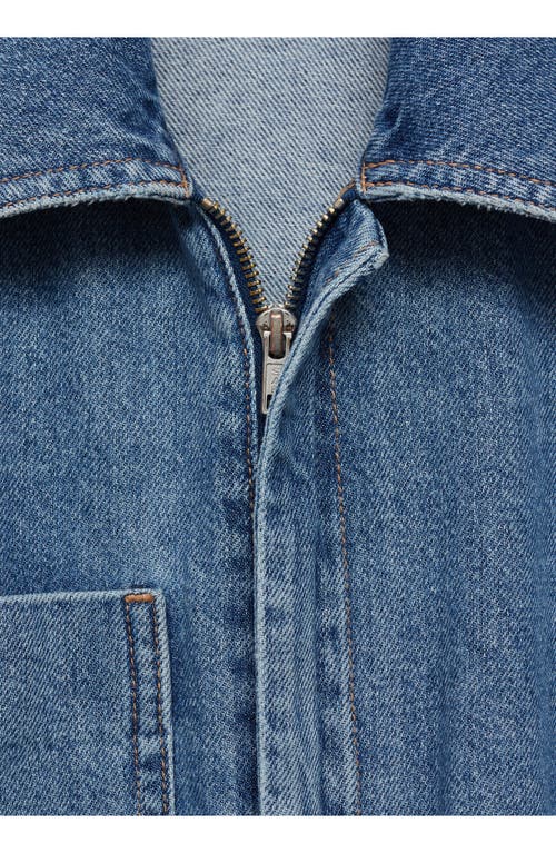 Mango Fleur Tie Waist Denim Jumpsuit In Medium Blue