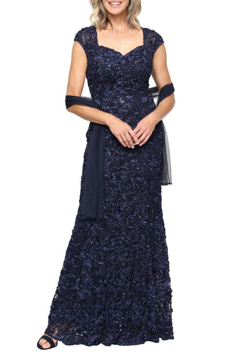 Soutache Mermaid Gown with Shawl (Petite)