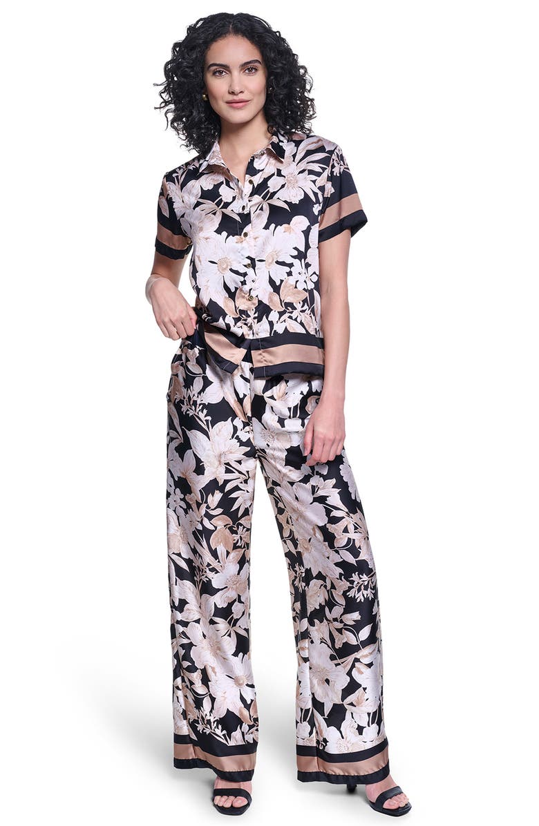 KARL LAGERFELD PARIS Floral Print Wide Leg Pants, Alternate, color, Midnight Combo