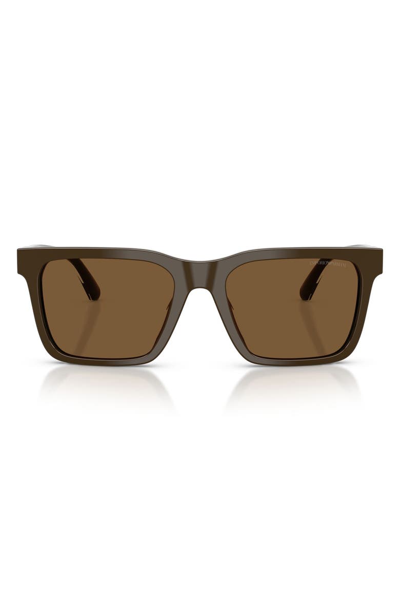 Emporio Armani 57mm Square Sunglasses, Main, color, Shiny Brown / Brown