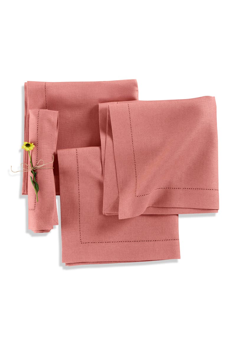 Linen Dinner Napkins Set of 4, 20 x 20" - Medium Weight Hemstitch, Main, color, Dusty Rose