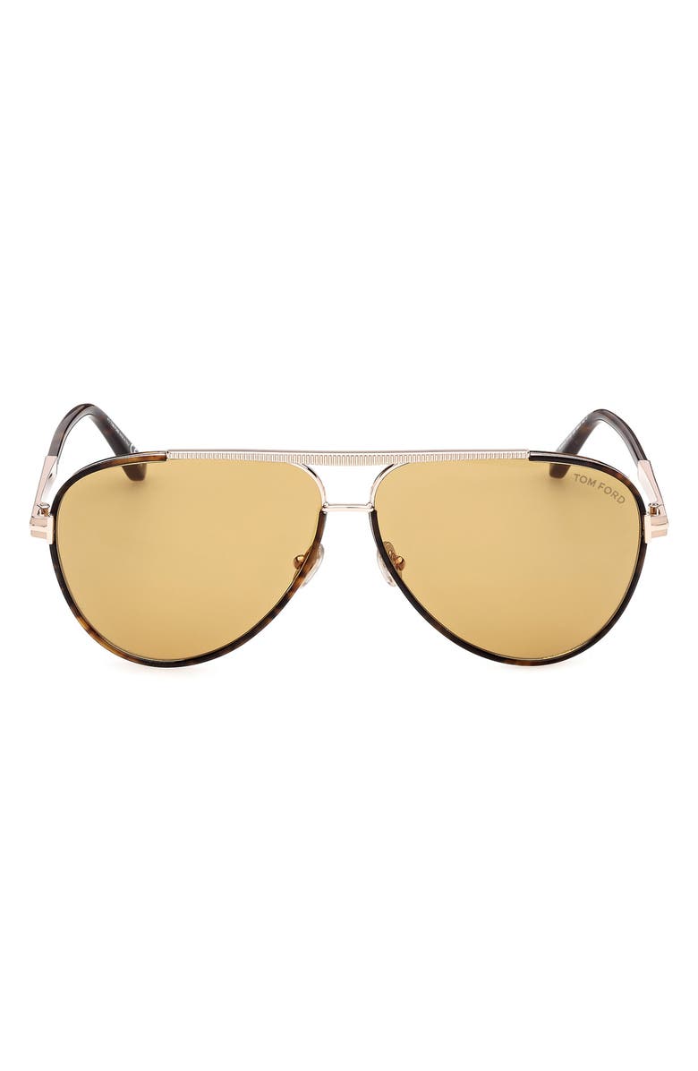 TOM FORD Rupert 63mm Pilot Sunglasses, Main, color, Dark Havana Rose Gold/ Vicuna