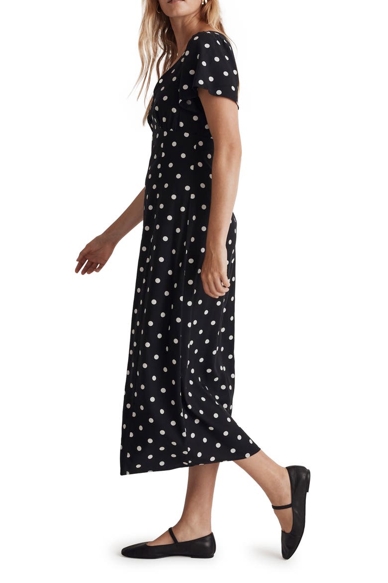 Polka Dot Flutter Sleeve Dress, Alternate, color, TRUE BLACK
