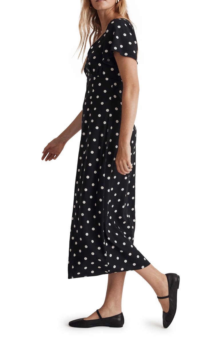 Madewell Polka Dot Flutter Sleeve Dress, Alternate, color,