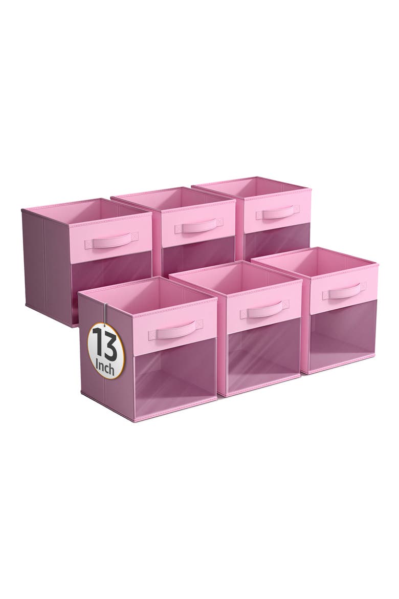 Set of 6 Collapsible Storage Bins, Main, color, PASTEL PINK