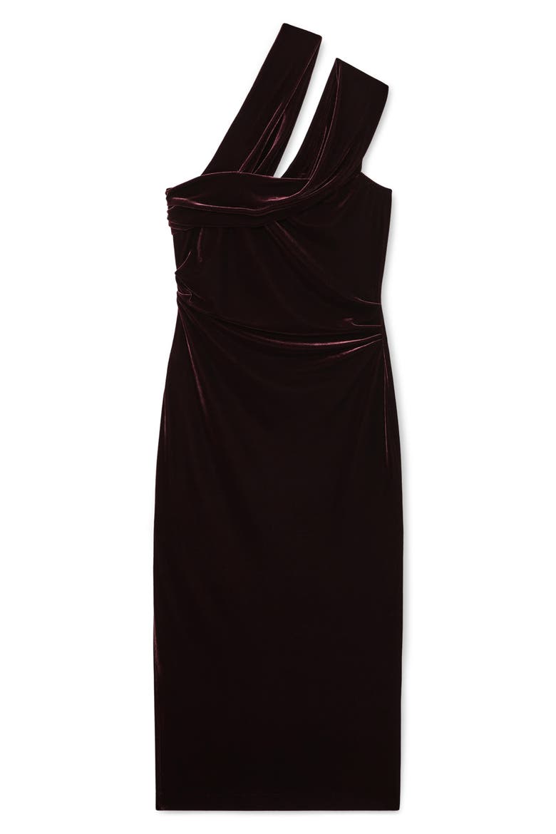 Dalia Velvet Off the Shoulder Midi Dress, Alternate, color, BURGUNDY