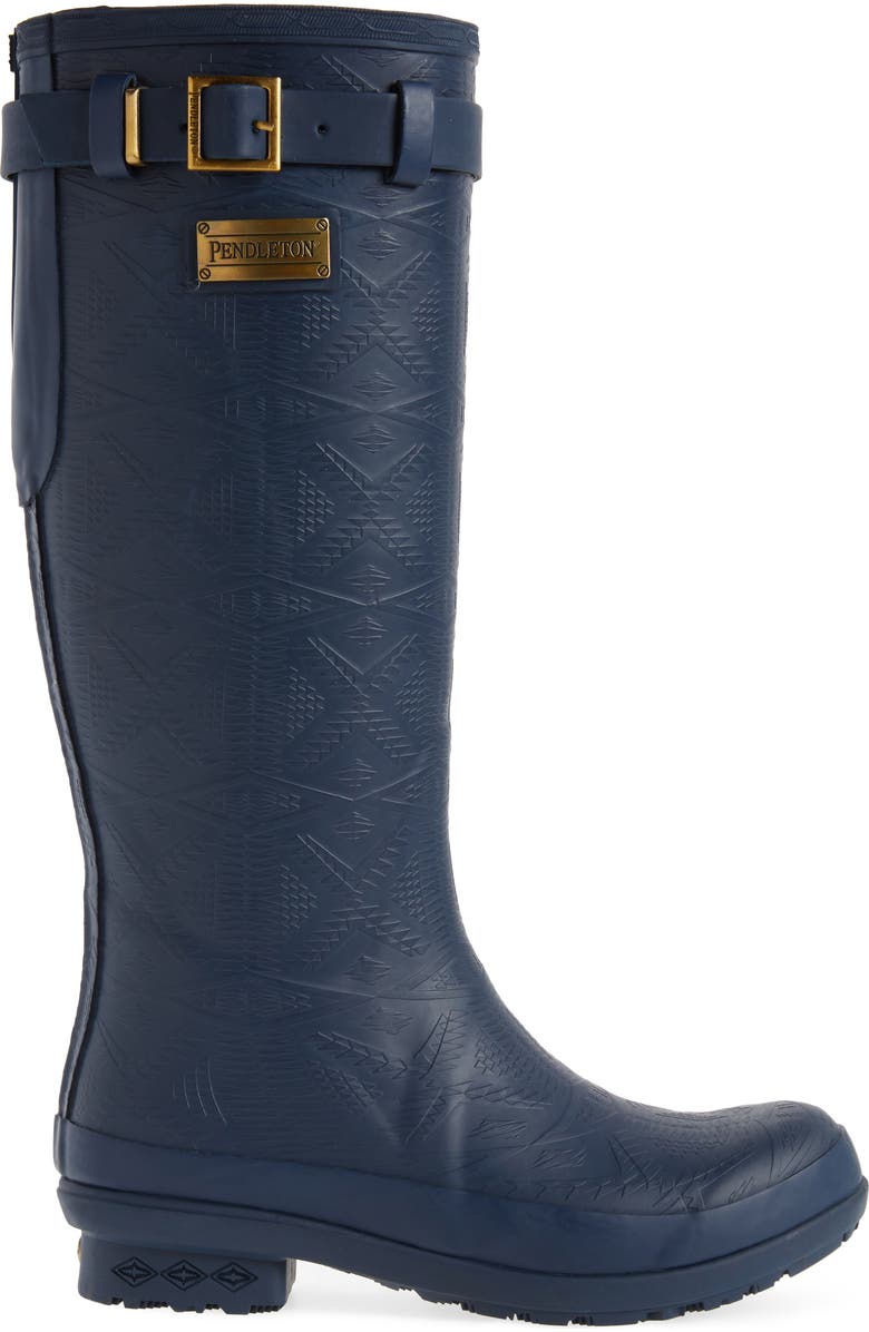 Pendleton Embossed Tall Waterproof Rain Boot, Alternate, color, Navy