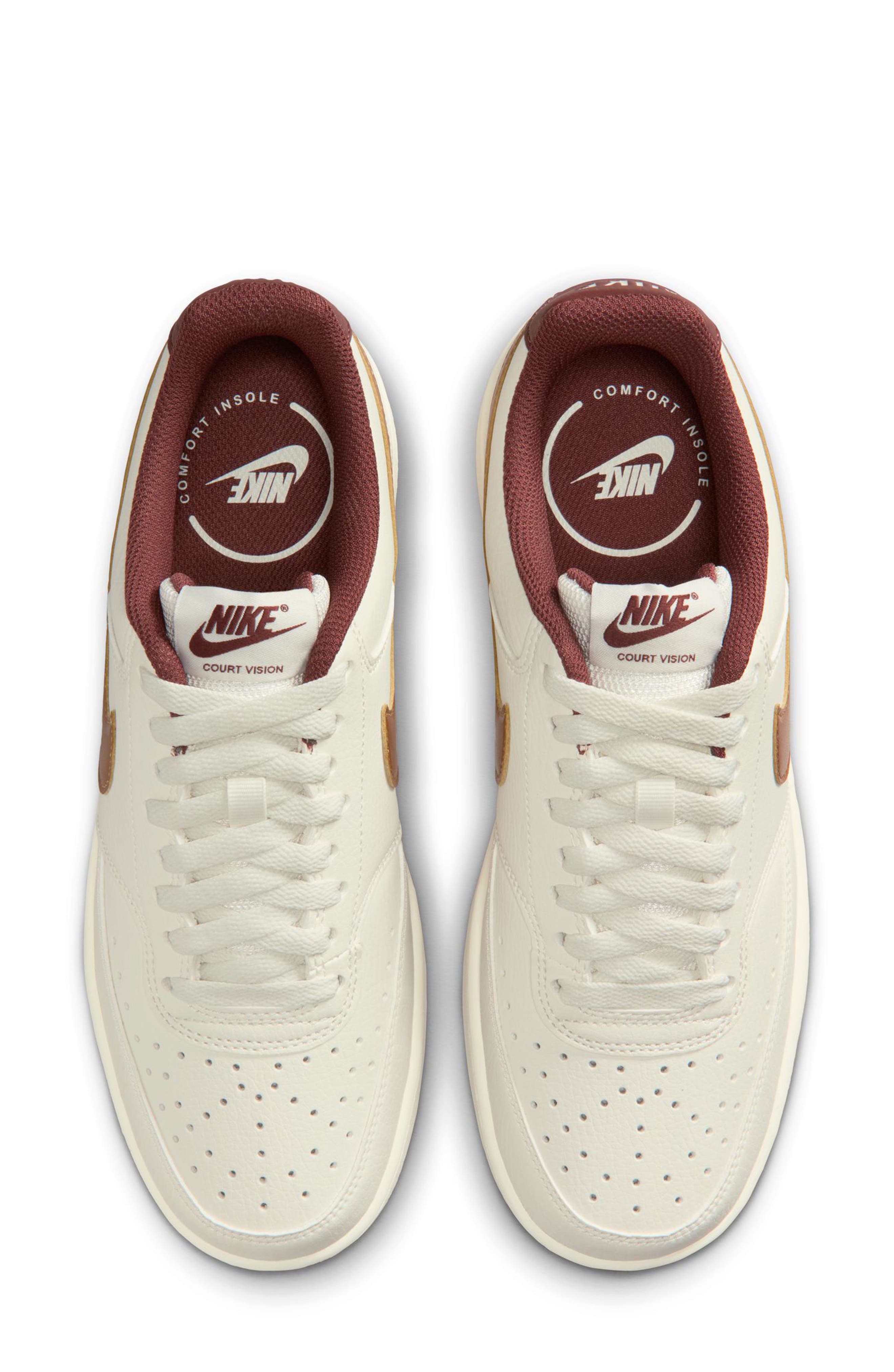Nike Court Vision Low Sneaker, Alternate, color, Sail/ Metallic Gold-Red