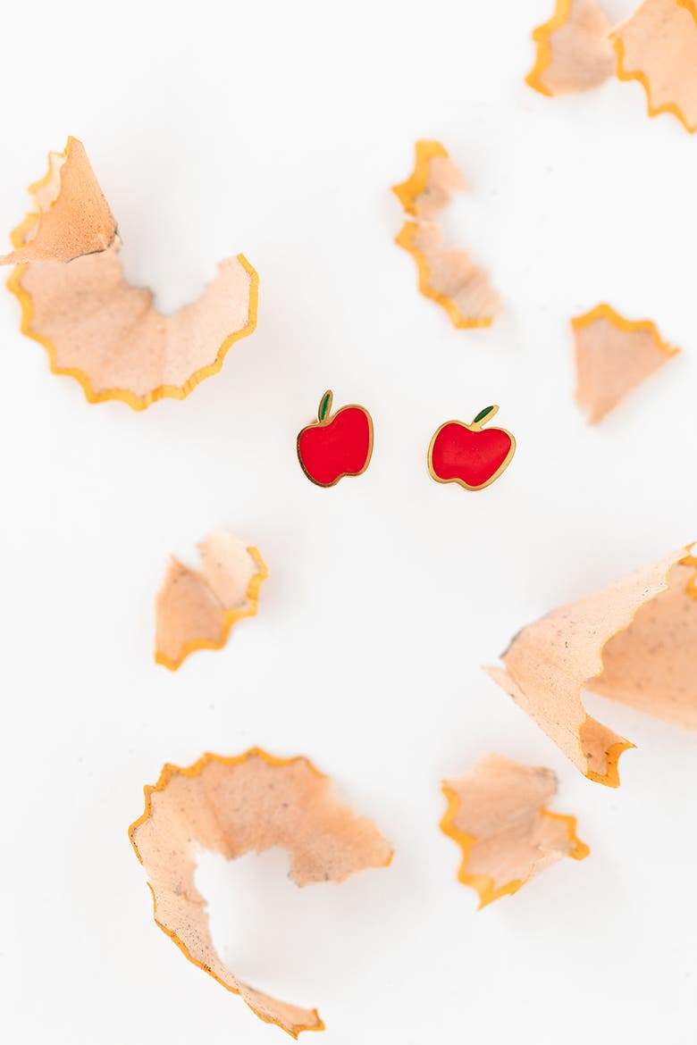 Apple Stud Earrings, Alternate, color, Red