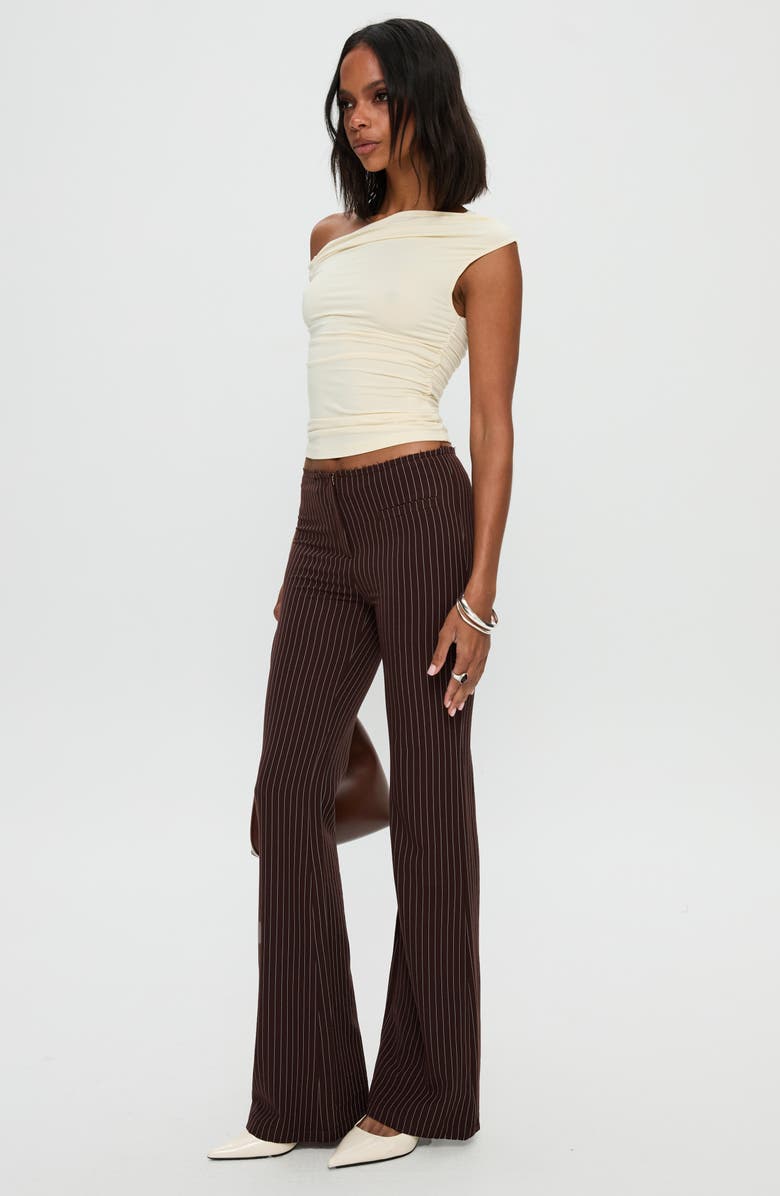 Princess Polly Sportia Pinstripe Low Rise Flare Pants, Alternate, color, Brown