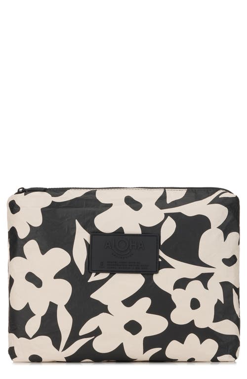 Aloha Collection Mid Fall Flowers Water Resistant Tyvek® Zip Pouch In Black