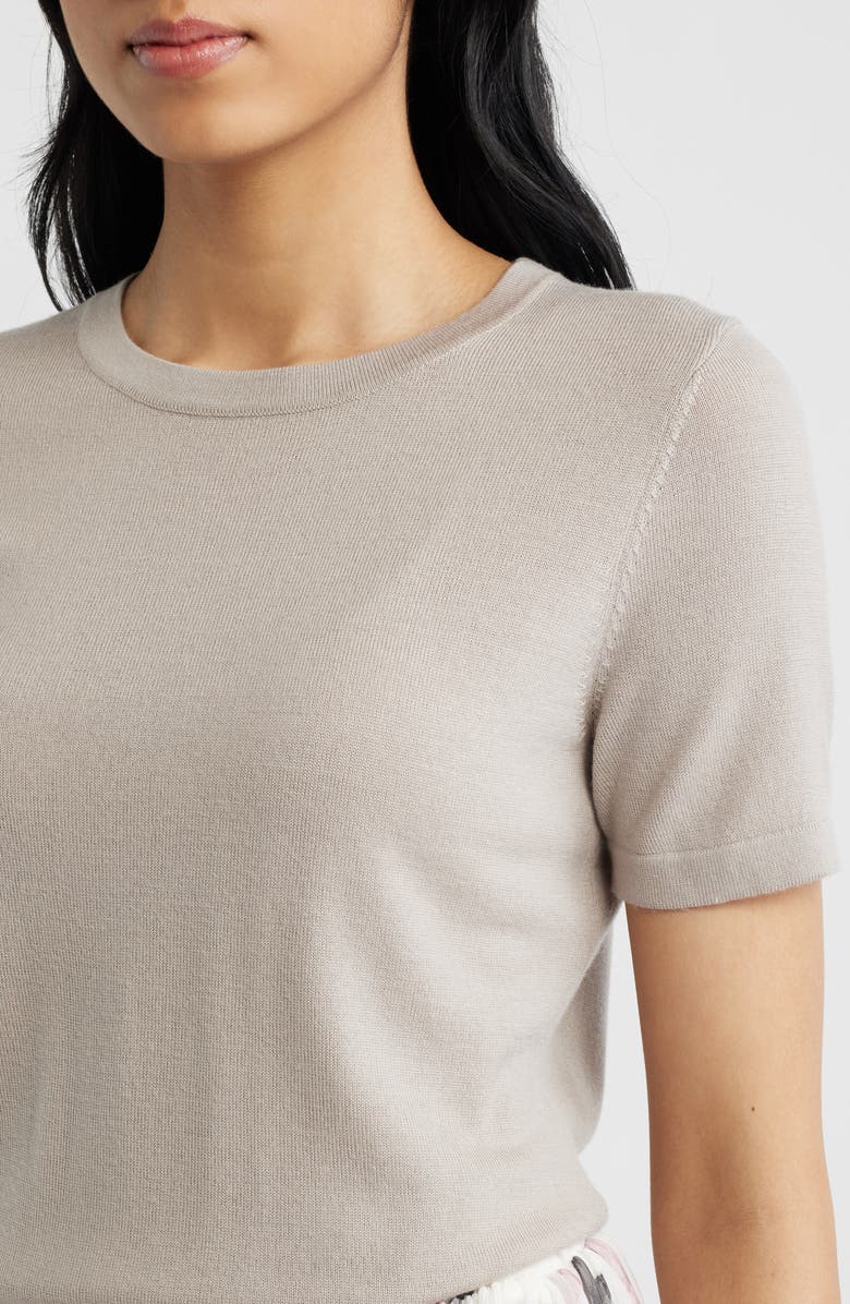 Anne Klein Luxe Washable Short Sleeve Wool Sweater, Alternate, color, Porcini