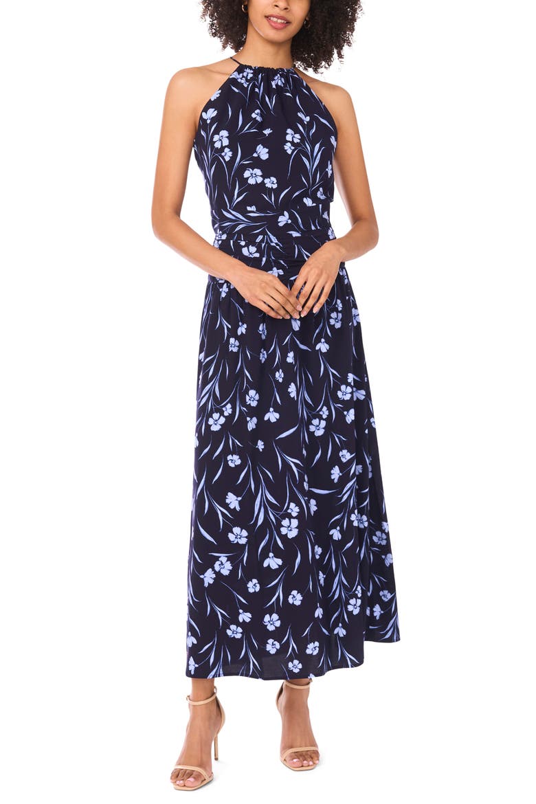 Floral Tie Back Halter Top, Alternate, color, CLASSIC NAVY