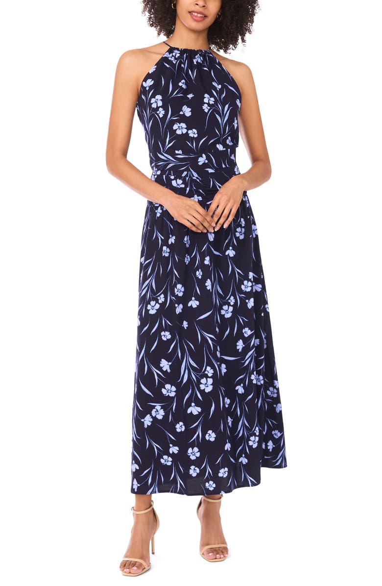 1.STATE Floral Tie Back Halter Top, Alternate, color, Classic Navy