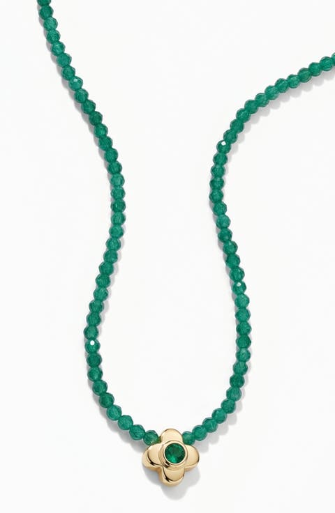 18k Gold Plated Beaded Clover Pendant Necklace