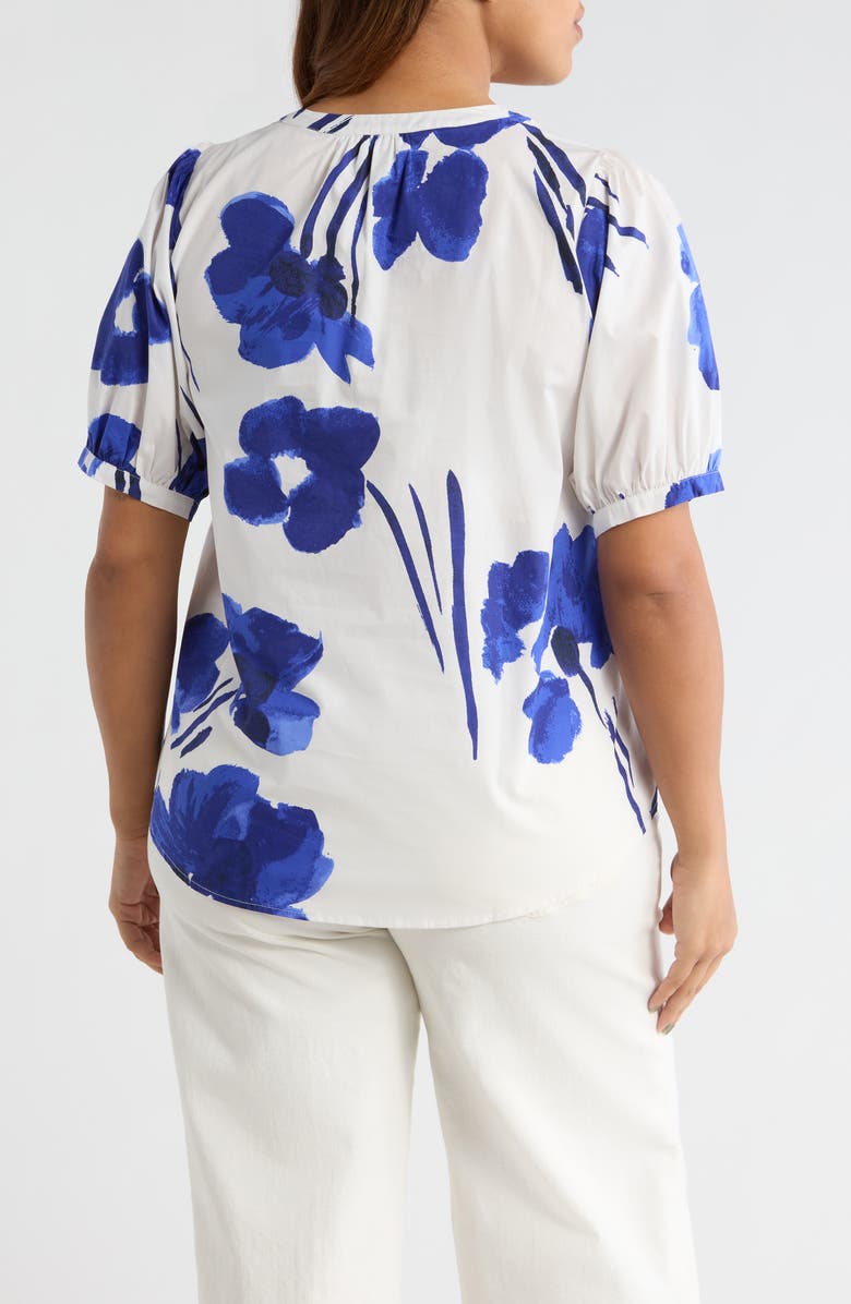 SUGARLIPS Neli Floral Split Neck Top, Alternate, color, White-Cobalt