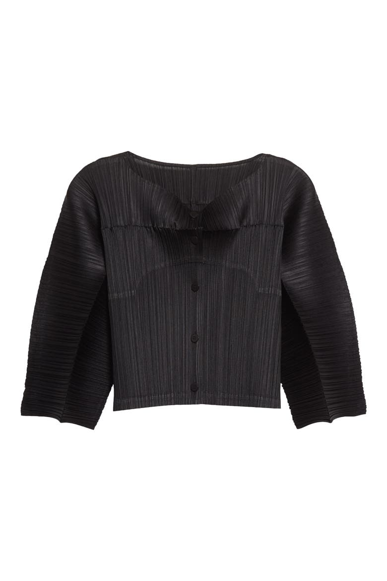 Route Pleated Crop Cardigan, Alternate, color, BLACK
