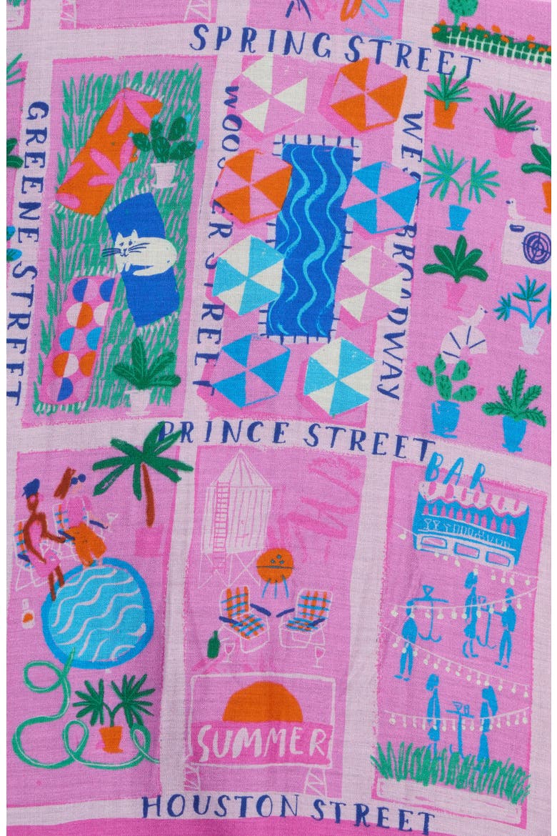 Rooftop Scenes Oblong Scarf, Alternate, color, PINK MULTI